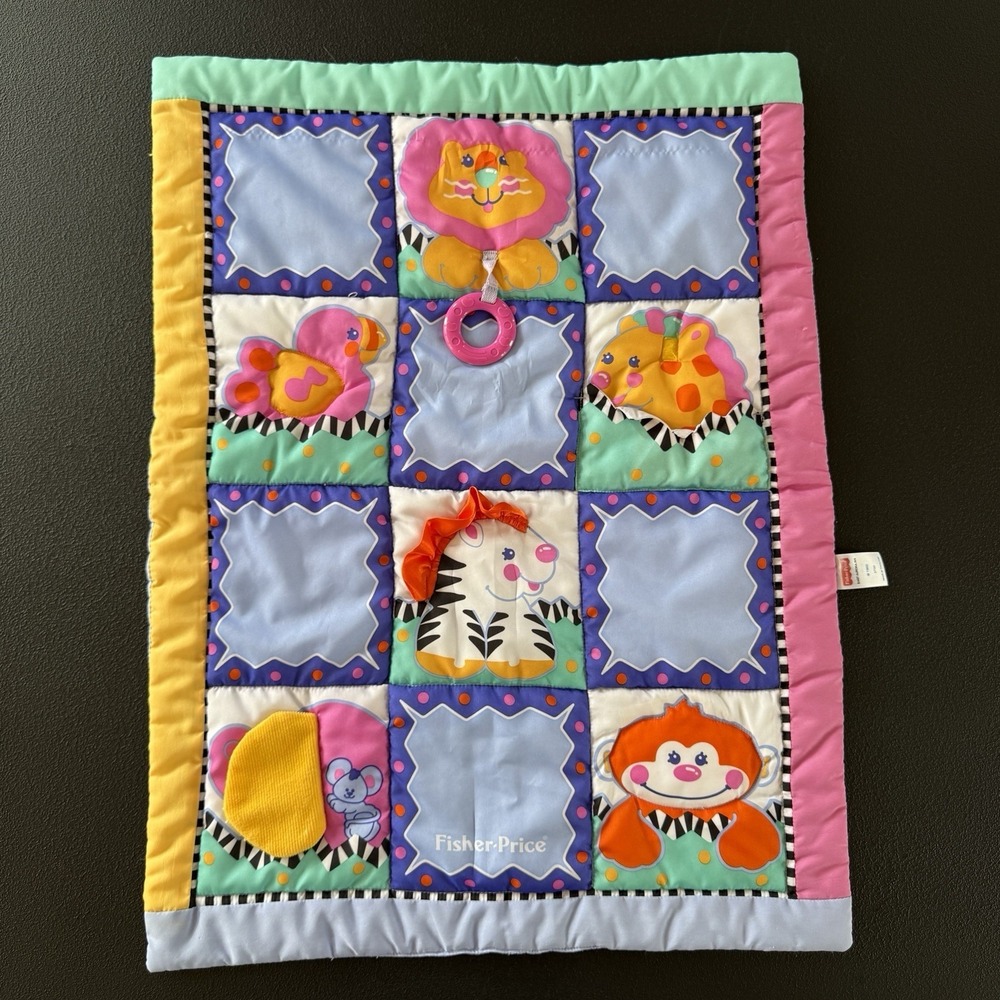 Vtg Fisher Price 1995 Tummy Time Blanket Mat Baby Activity Play Circus Animals‎